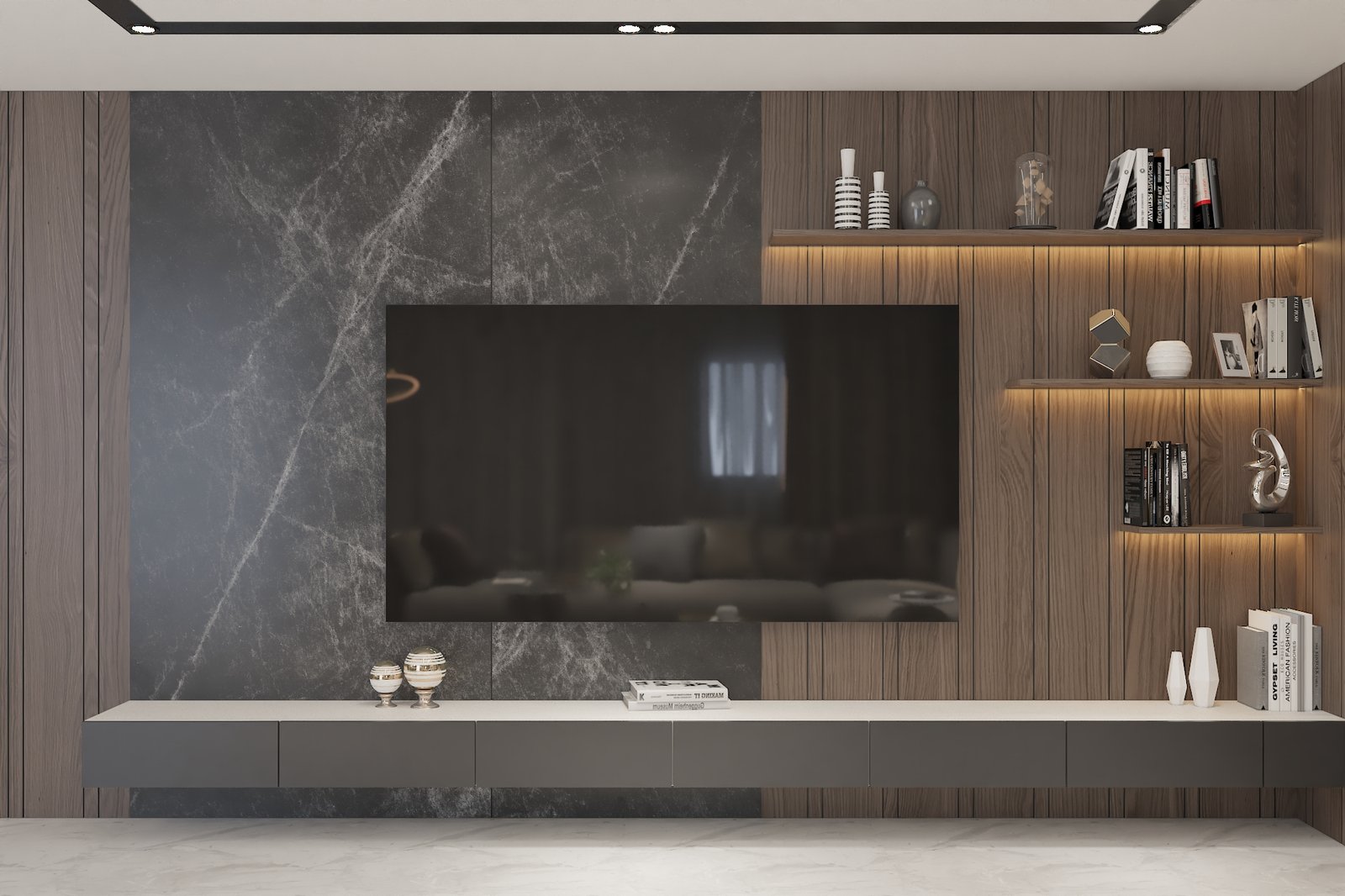 Image 2 (Entertainment Wall with Floating TV Unit & Display Shelves)